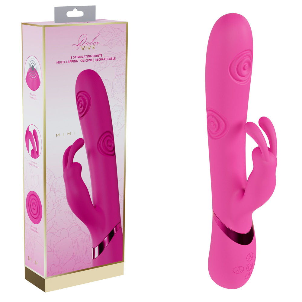 VIVE Mimi - Pink - Pink 25 cm USB Rechargeable Vibrating & Tapping Rabbit Vibrator - Just for you desires