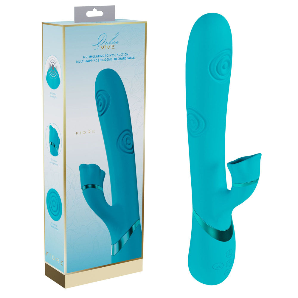 VIVE Fiore - Blue 25 cm USB Rechargeable Tapping Rabbit Vibrator - Just for you desires