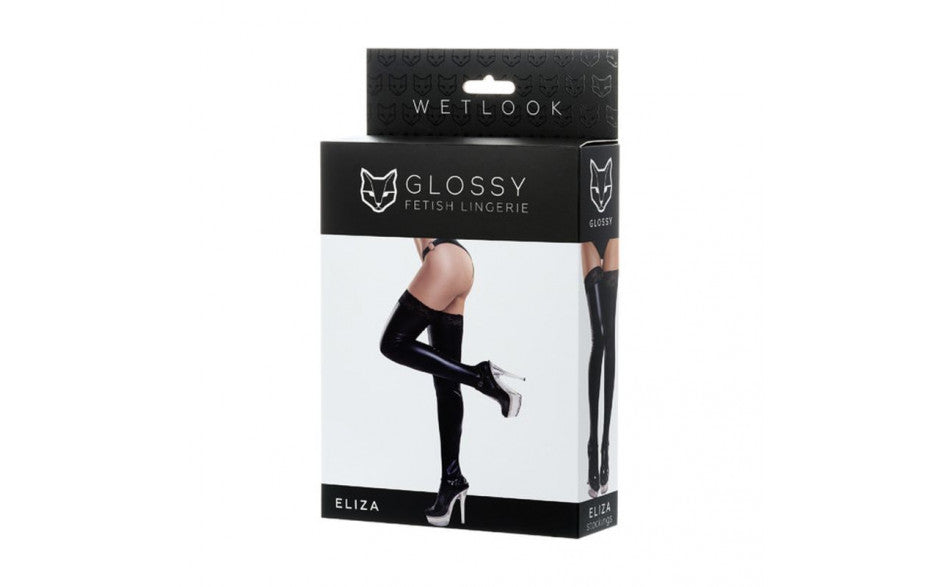 Glossy Wetlook Stockings w Lace Insert Eliza X Large - Just for you desires