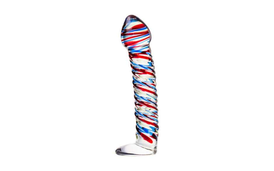 Sexus Glass Dildo Stripes w Base Blue/Red 16cm - Just for you desires