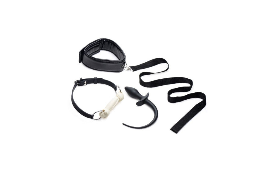 Puppy Play Set inc Gag, Plug, & Collar Black - Just for you desires