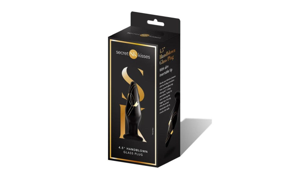 Secret Kisses 4.5'' Handblown Glass Plug - Black 11.4 cm Glass Butt Plug - Just for you desires