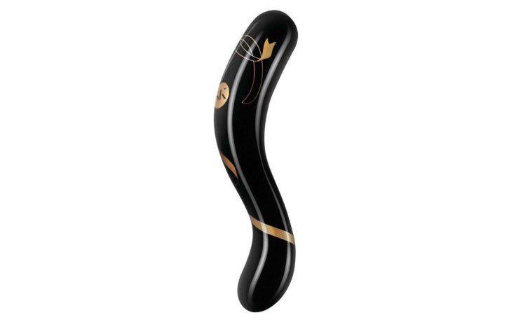 Secret Kisses 7'' Handblown Double Ended Dildo - Black 17.8 cm Glass Dildo - Just for you desires