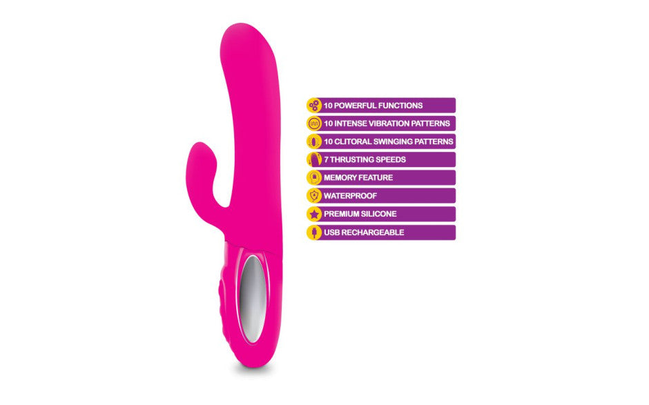 Viben Hypnotic Thrusting Rabbit Vibe w Swinging Clit Stim Hot Pink - Just for you desires