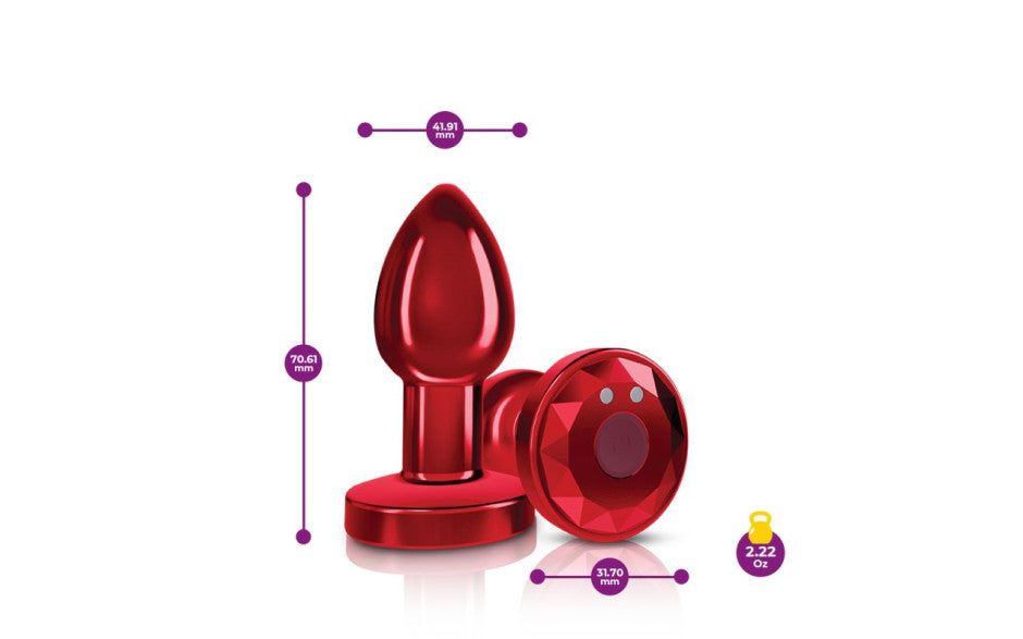 Cheeky Charms Red Rechargeable Vibrating Metal Butt Plug w Remote Small - Just for you desires