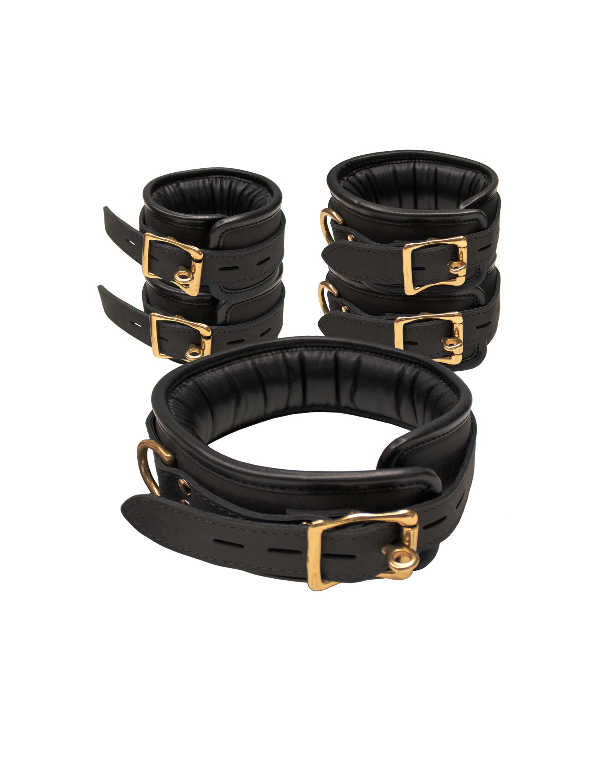 Bound X Padded Cuffs and Collar Set with Brass Hardware - Just for you desires