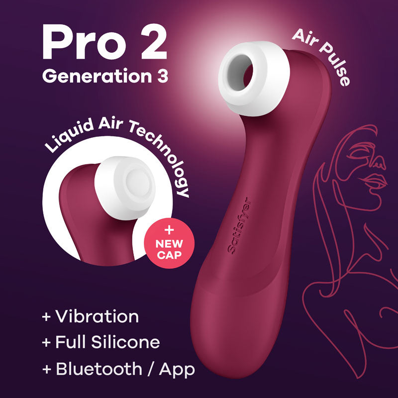 Satisfyer Pro 2 Generation 3 with App Control - Wine Red - Wine Red Touch-Free USB-Rechargeable Clitoral Stimulator - Just for you desires