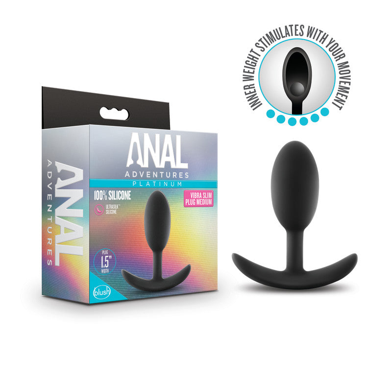 Anal Adventures Platinum Vibra Slim Plug - Black 10.1 cm Butt Plug with Internal Ball - Just for you desires