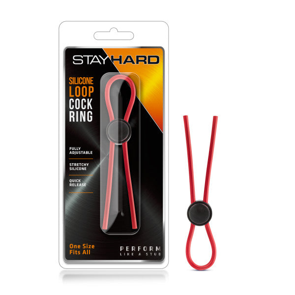 Stay Hard - Silicone Loop Cock Ring - Red Adjustable Lasso Cock Ring - Just for you desires