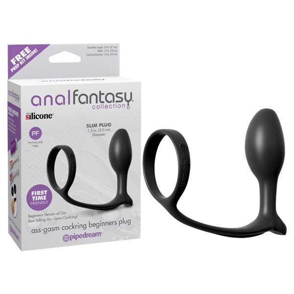 Anal Fantasy Collection Ass-Gasm Cock Ring Beginners Plug - Black Cock Ring with Anal Plug - Just for you desires
