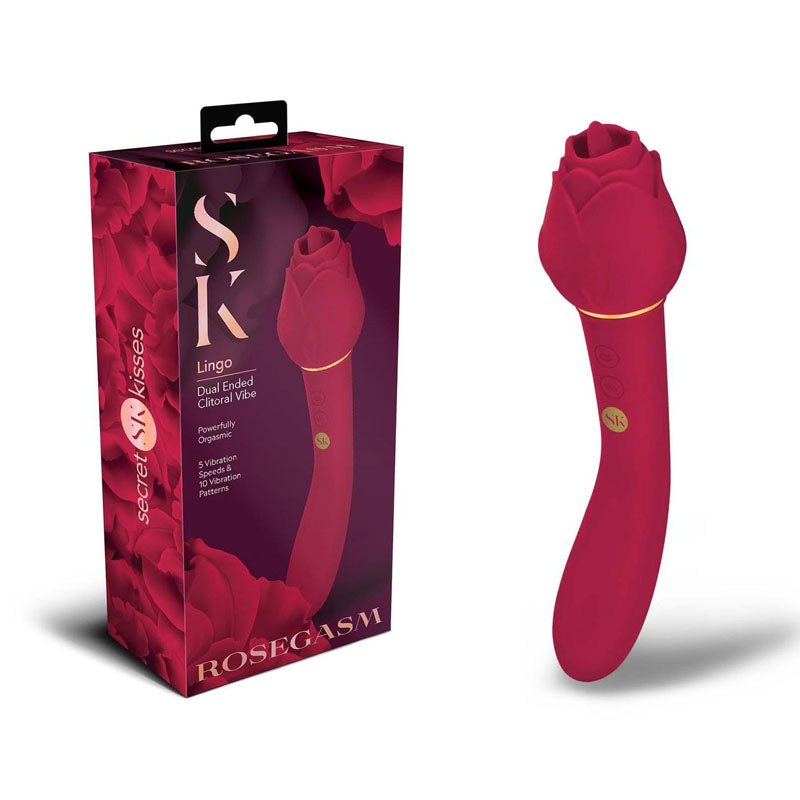 Secret Kisses ROSEGASM LINGO - Rose Red 20.3 cm Dual Vibrator & Flicking Stimulator - Just for you desires
