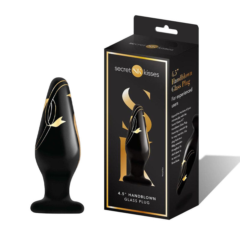 Secret Kisses 4.5'' Handblown Wide Glass Plug - Black 11.4 cm Glass Butt Plug - Just for you desires