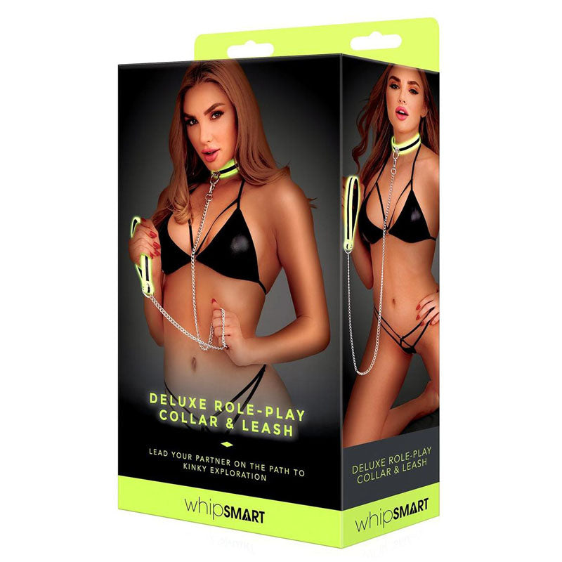 WhipSmart Glow Deluxe Role-Play Collar and Leash - Glow in the Dark Restraints - Just for you desires